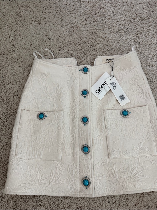 L'AGENCE Dresses & Skirts - L'AGENCE Cream Embroidered Button-Front Mini Skirt with Turquoise Buttons